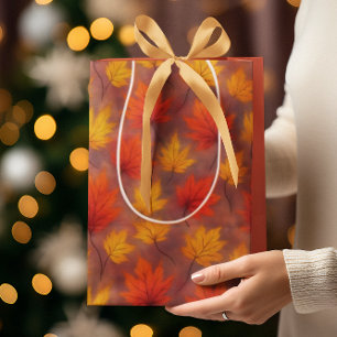 Rustic Watercolor Fall Leaves - Autumn Foliage Medium Gift Bag