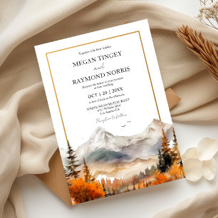 Rustic Watercolor Fall Mountain Wedding Invitation
