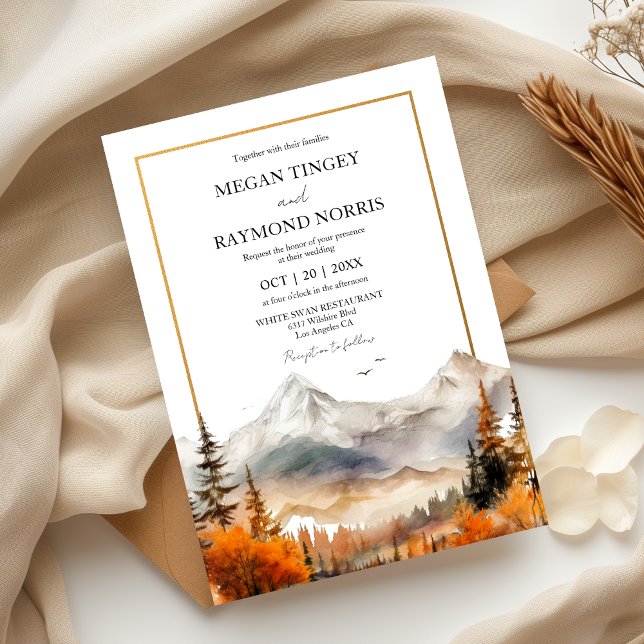 Rustic Watercolor Fall Mountain Wedding  Invitation (Creator Uploaded)