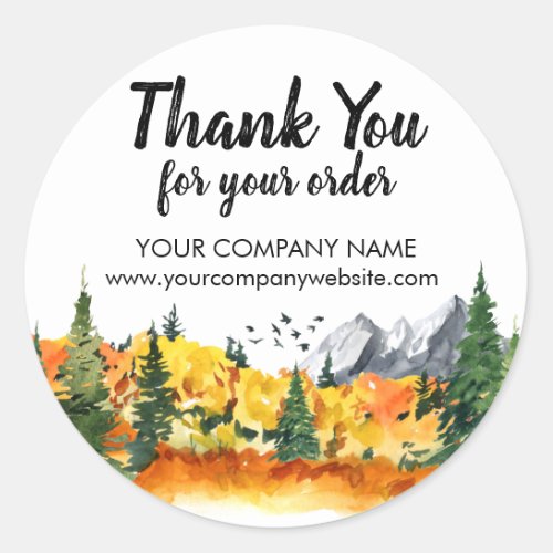 Rustic Watercolor Fall Nature Business Thank You Classic Round Sticker
