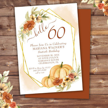 Rustic Watercolor Fall Pumpkin 60th Birthday Invitation by WittyPrintables at Zazzle