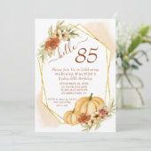 Rustic Watercolor Fall Pumpkin 85th Birthday Party Invitation (Standing Front)