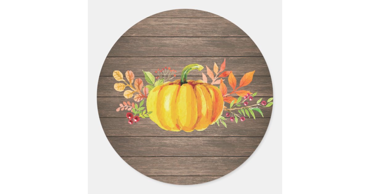 Rustic Watercolor Fall Pumpkin Autumn Classic Round Sticker | Zazzle