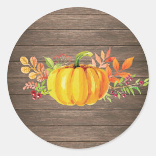 Rustic Watercolor Fall Pumpkin Autumn Classic Round Sticker