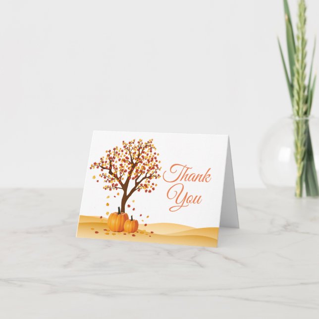 Rustic Watercolor Fall Pumpkin Blue Thank You card (Front)