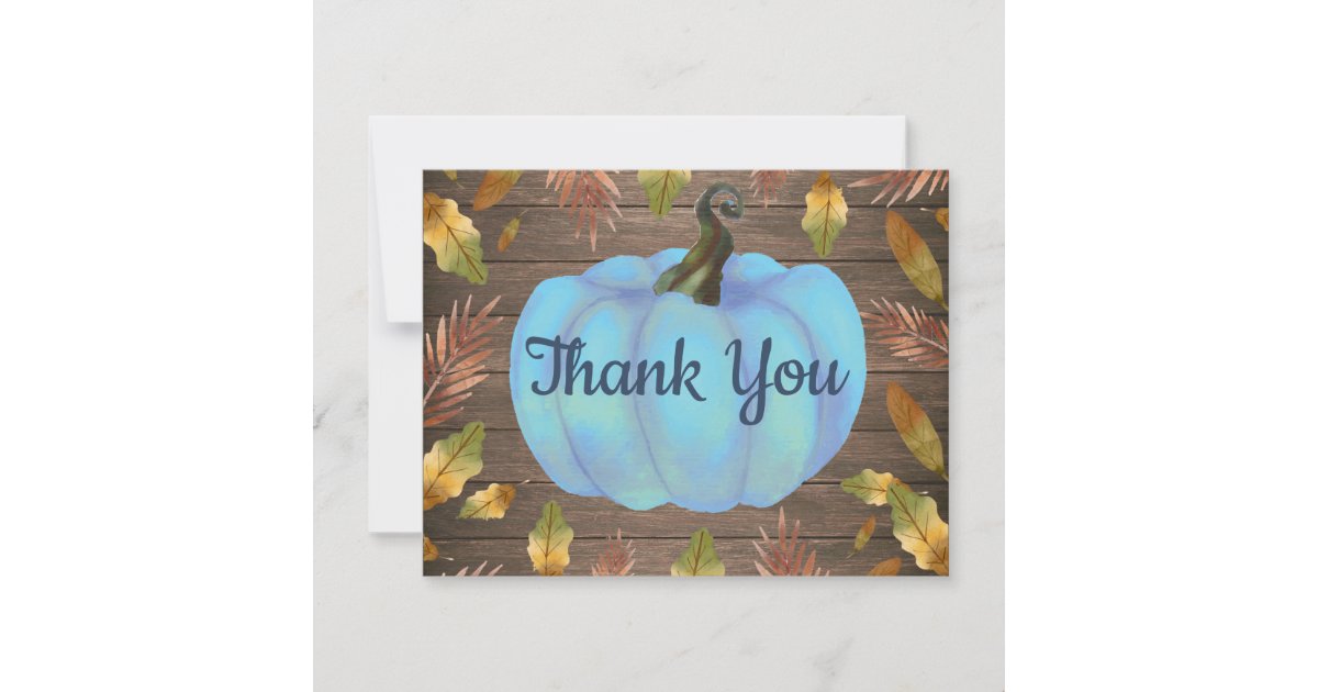 Rustic Watercolor Fall Pumpkin Blue Thank You card | Zazzle