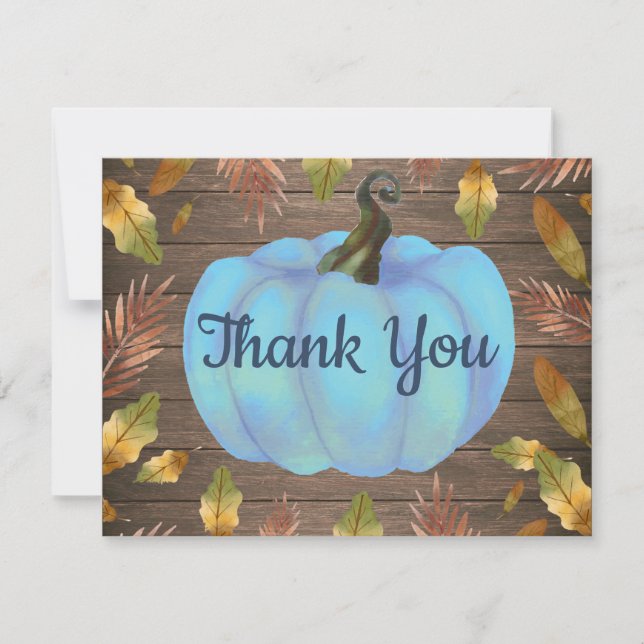 Rustic Watercolor Fall Pumpkin Blue Thank You card (Front)