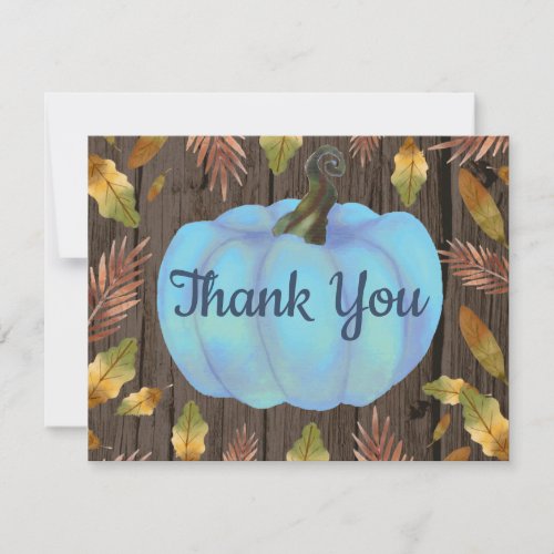 Rustic Watercolor Fall Pumpkin Blue Thank You card