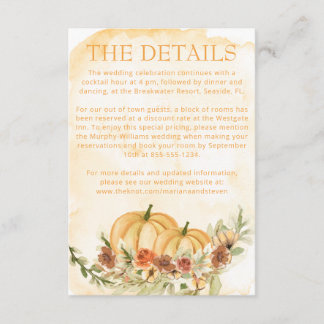 Rustic Watercolor Fall Pumpkin Details Wedding Enc Enclosure Card