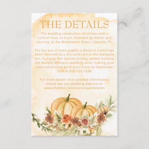 Rustic Watercolor Fall Pumpkin Details Wedding Enc Enclosure Card