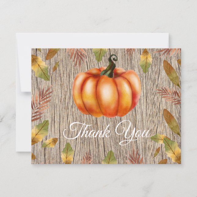 Rustic Watercolor Fall Pumpkin Orange Thank You Card (Front)