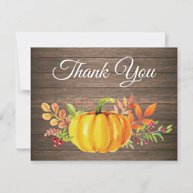 Rustic Watercolor Fall Pumpkin Thank You card | Zazzle