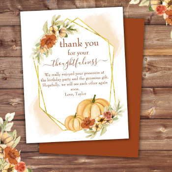 Rustic Watercolor Fall Pumpkin Thank You Card by WittyPrintables at Zazzle