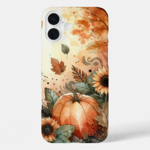 RUSTIC WATERCOLOR FALL SCENE WITH PUMPKINS iPhone 16 PLUS CASE