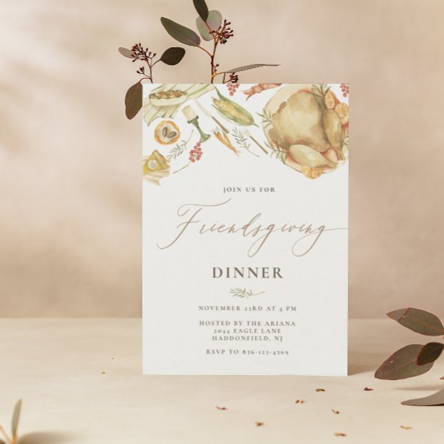 Rustic Watercolor Fall Turkey Friendsgiving Dinner Invitation (Creator Uploaded)