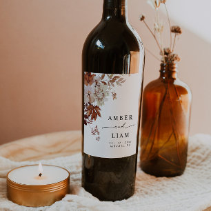 Rustic Watercolor Fall Wedding Wine Label Favor