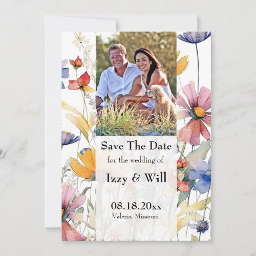 Rustic Watercolor Fall Wildflowers Photo Invitation