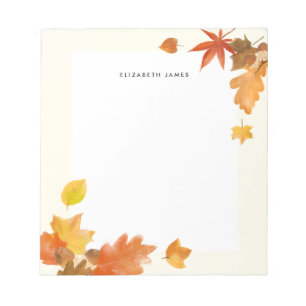 Rustic Watercolor Falling Leaves Autumn Custom Notepad