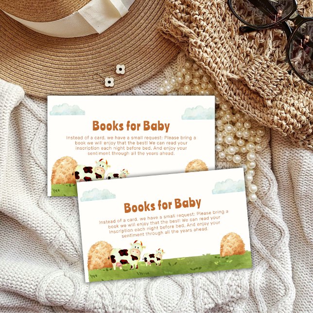 Rustic Watercolor Farm Cow Books For Baby Shower  Enclosure Card (Rustic Watercolor Farm Cow Books For Baby Shower Enclosure Card)