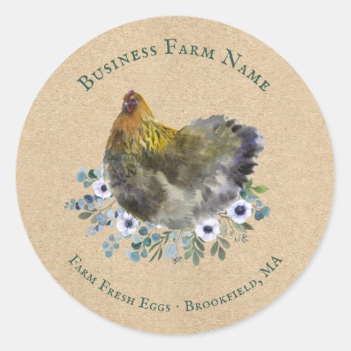 Rustic Watercolor Farm Fresh Egg Floral Hen Classic Round Sticker