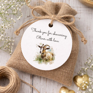 Rustic Watercolor Farmhouse Goat Baby Shower Favor Tags