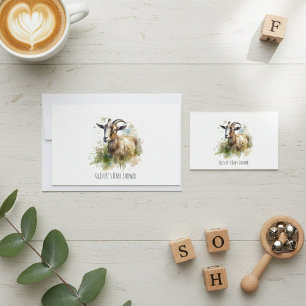 Rustic Watercolor Farmhouse Goat Baby Shower Invitation