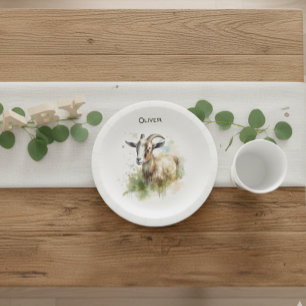 Rustic Watercolor Farmhouse Goat Baby Shower Paper Plates