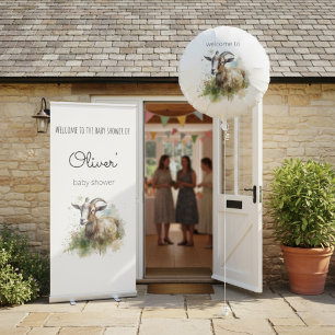 Rustic Watercolor Farmhouse Goat Baby Shower Retractable Banner