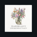 Rustic Watercolor Floral 70th Birthday  Napkins<br><div class="desc">Rustic elegant watercolor florals in a vase,  surprise 70th birthday party cocktail napkins,  accompanied by a classic engraved style open face typography on a white background. Rustic earthy birthday party napkins. Customize for any age.</div>