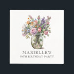 Rustic Watercolor Floral 70th Birthday  Napkins<br><div class="desc">Rustic elegant watercolor florals in a vase,  surprise 70th birthday party cocktail napkins,  accompanied by a classic engraved style open face typography on a white background. Rustic earthy birthday party napkins. Customize for any age.</div>