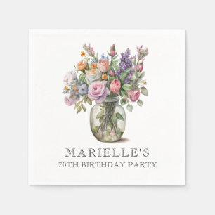 Rustic Watercolor Floral 70th Birthday Napkins