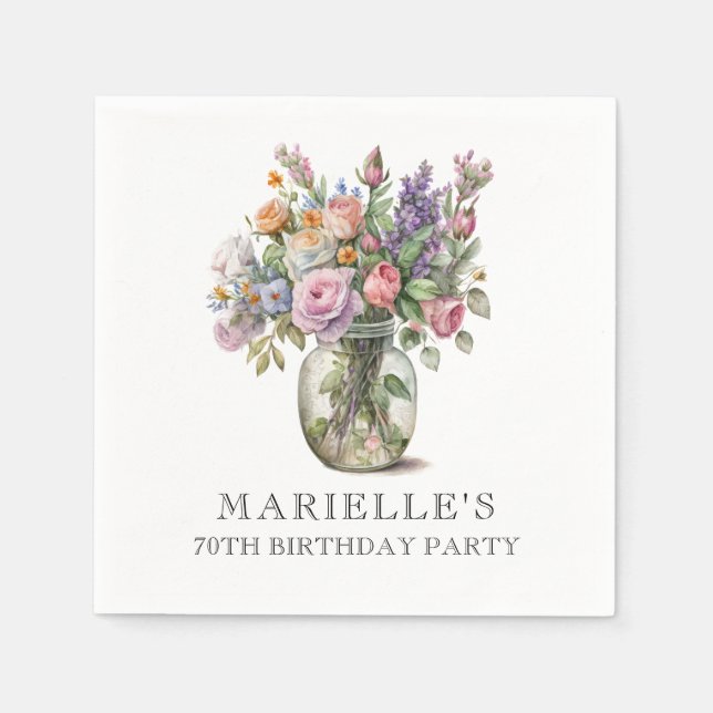 Rustic Watercolor Floral 70th Birthday  Napkins (Front)