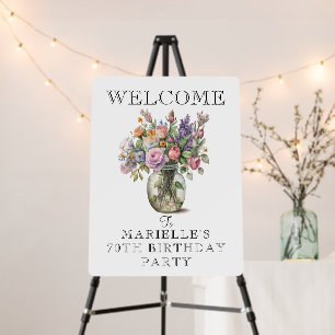 Rustic Watercolor Floral 70th Birthday Welcome  Foam Board