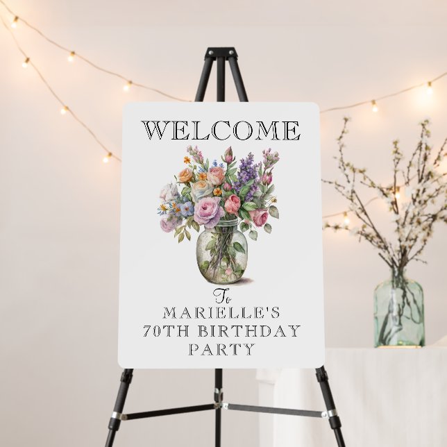 Rustic Watercolor Floral 70th Birthday Welcome  Foam Board (In Situ (Stand))