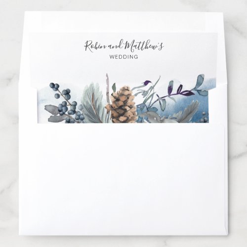 Rustic Watercolor Floral and Pine Cone Navy Bottom Envelope Liner