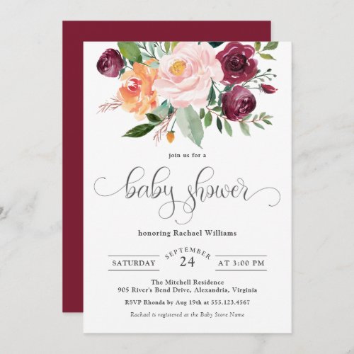 Rustic Watercolor Floral Baby Shower Invitation