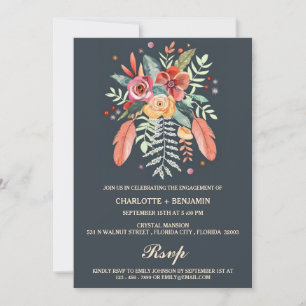Rustic Watercolor Floral Boho Engagement Party Invitation
