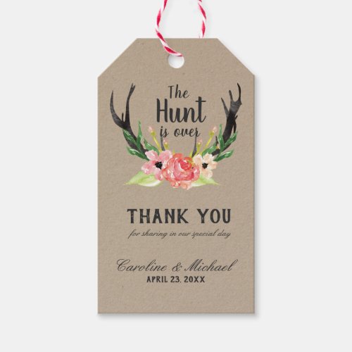 Rustic Watercolor Floral Boho Hunt is Over Wedding Gift Tags