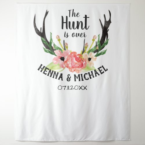 Rustic Watercolor Floral Boho Hunt is Over Wedding Tapestry