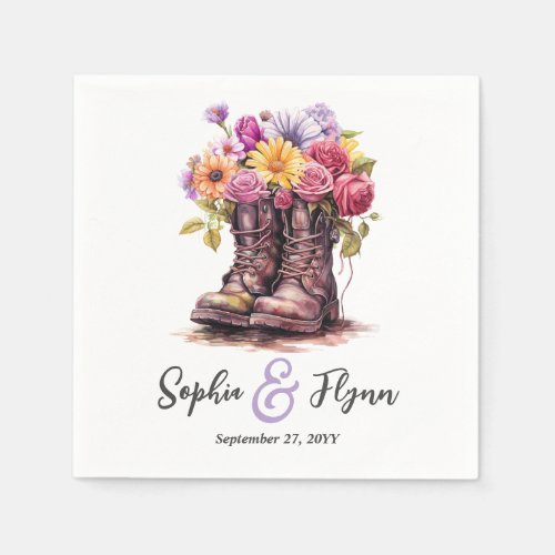 Rustic Watercolor Floral Boots Country Wedding Napkins