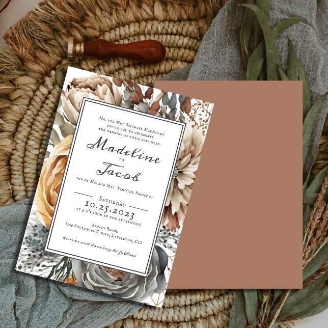 RUSTIC WATERCOLOR FLORAL BORDER SCRIPT WEDDING  INVITATION (Creator Uploaded)