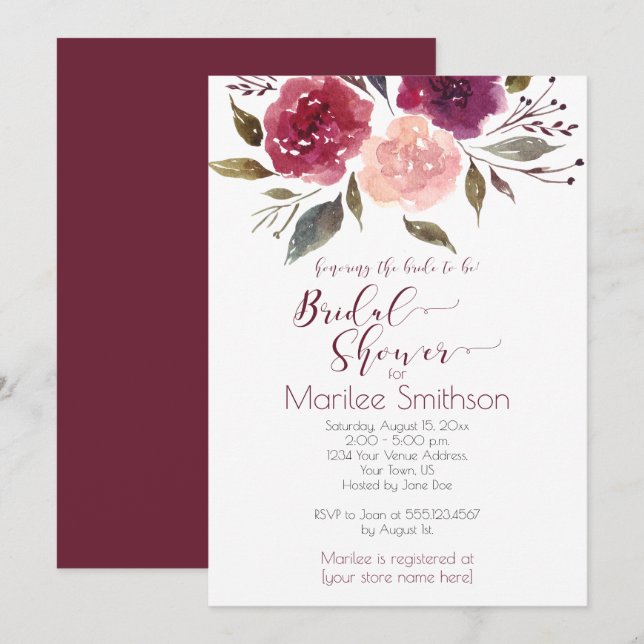 Rustic Watercolor Floral Bridal Shower | Invitation (Front/Back)