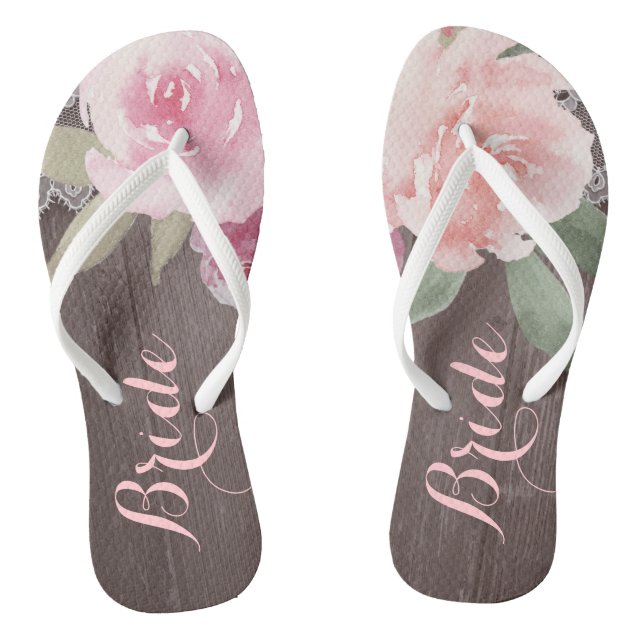 Rustic watercolor floral bride wedding flip flops (Footbed)