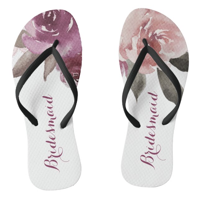 Rustic watercolor floral bridesmaid wedding flip flops (Footbed)