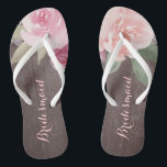 Rustic watercolor floral bridesmaid wedding flip flops<br><div class="desc">Romantic hand-drawn watercolor pastel pink and peach roses floral design with white vintage lace on rustic wood grain background. Chic and elegant,  great flip flop for bridesmaid in vintage wedding,  rustic wedding or country wedding in spring.
See all the matching pieces in collection below.</div>