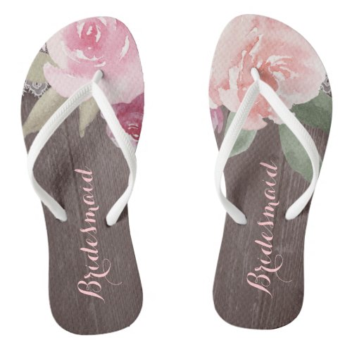 Rustic watercolor floral bridesmaid wedding flip flops