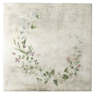 Rustic Watercolor Floral Ceramic Tile