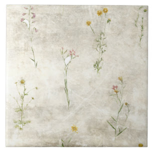 Rustic Watercolor Floral Ceramic Tile