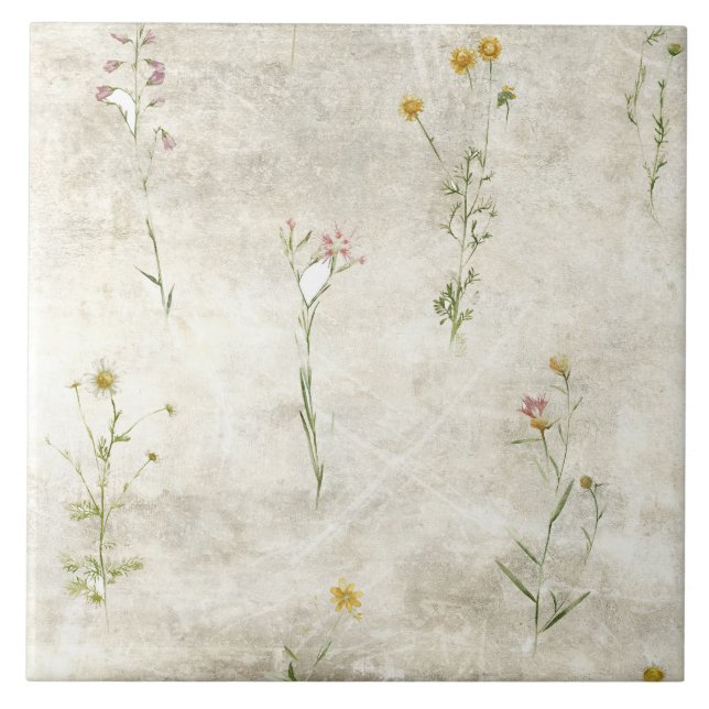 Rustic Watercolor Floral Ceramic Tile (Front)