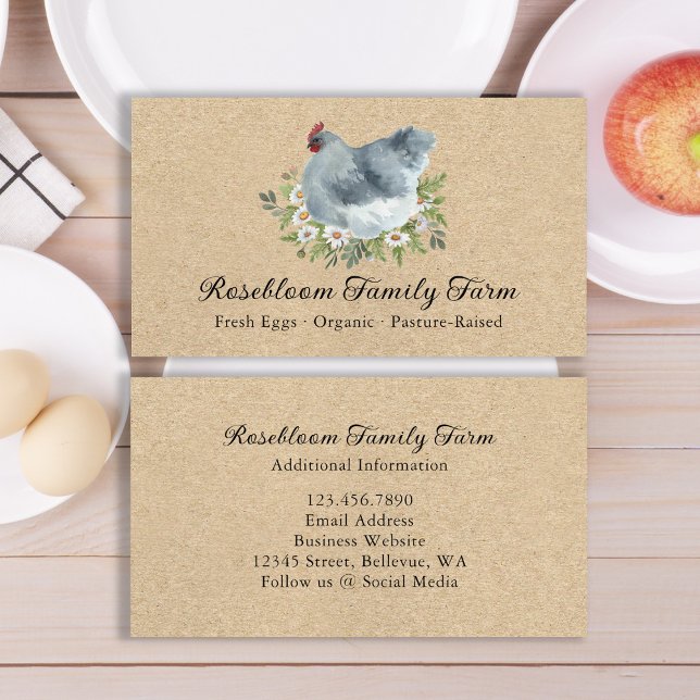Rustic Watercolor Floral Chicken Hen Egg Farm Business Card (Creator Uploaded)